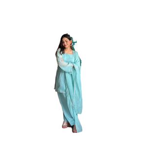 ชุดสัลวาร์ คามีซผ้าไหมแบบดั้งเดิมสำหรับผู้หญิง ใส่ได้ทุกฤดู เป็นมิตรกับสิ่งแวดล้อม แห้งเร็ว ทรงปกติ แขนยาว กางเกงขายาวทรงกว้าง - Product Image 1
