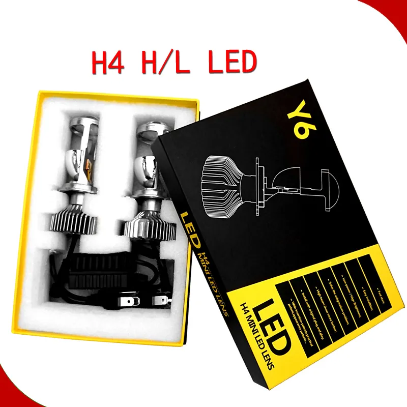 חדש אוטומטי Y6 פנס Hi/Lo H4 LED מיני מקרן עדשת 40W 4000lm סופר מואר גבוהה כוח H4 LED המרה ערכת רכב