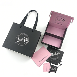 Boîte cosmétique en carton ondulé sur mesure de haute qualité, avec lamination mate et doublure en éponge, noire et rose, en gros, pour chaussettes recyclées - Product Image 1