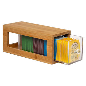 Organisateur de bureau en bambou détachable avec tiroir en acrylique transparent, boîte de rangement pour stylos, marqueurs, notes autocollantes - Product Image 3