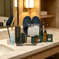 Kit d'articles de toilette jetables personnalisés vert foncé style professionnel pour hôtel, OEM ODM avec emballage et logo