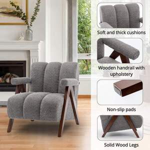 Modern Tufted <b>Arm</b> <b>Chair</b> Boucle Upholstered Thick Cushion Solid <b>Wood</b> Frame for Apartment Bedroom Living Room Home Office <b>Dining</b> - Product Image 4