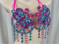 Haut de soutien-gorge en fil métallique à motif libellule pour Danse du Ventre, Carnaval Samba, Fête Rave EDC, Défilé d'Halloween, Spectacle de Mardi Gras et Performance de Danseuse