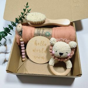 Ensemble de couverture d'emmaillotage en mousseline douce en bambou et coton Chaîne de sucette Crochet Lapin Hochet Nouvelle boîte de bienvenue Jalons Cartes Peigne - Product Image 6