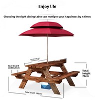 Ensemble de table de pique-nique en bois épaissi anti-corrosion, chaise de salle à manger d'extérieur avec trou pour parasol, pour usage en restaurant
