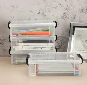OEM 사무실 저장 조직자 상자 여분 큰 수용량 플라스틱 연필 상자 쌓을수 있는 반투명 명확한 연필 상자 M-178