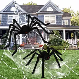 شبكة عنكبوت للهالوين 200 بوصة + شبكة عنكبوت كبيرة مثلثة الشكل 59 بوصة لتزيين المنزل والملعب والخارج
