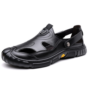 Sandales en cuir à enfiler pour hommes, noires, respirantes, à semelle souple, chaussures de conduite, taille adulte 40 41 42 43 44 45 - Product Image 5