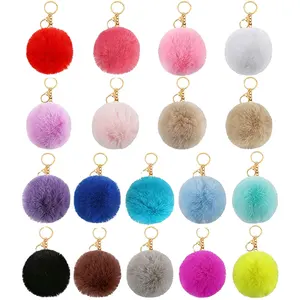 New colorful cute charm Car Luggage key chain accessories rabbit fur ball 8cm fur ball Pom pom key chain