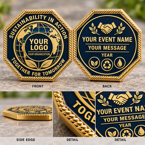 Pièces de monnaie personnalisées pour défi de durabilité, logo double face pour événements d'entreprise, de charité et de bénévolat OEM ODM - Product Image 3