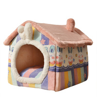 Maison pour chat transfrontalière en gros, détachable, lavable, de style fermé, offrant une sensation de sécurité et de chaleur, motif lapin arc-en-ciel, toutes saisons, pour animaux de compagnie