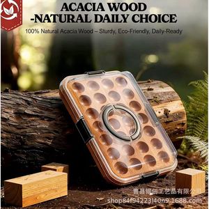 Bandeja para guardar huevos de madera maciza con 28 compartimentos, tapa acrílica con clip para servir bocadillos en fiestas - Product Image 5