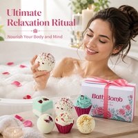 OEM ODM Label Pribadi Kustom Buatan Tangan Organik Fizzy Spa Bubble Vegan Relaksasi Minyak Esensial Cupcake Mewah Mawar Bunga Kering Mandi