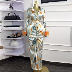 2025 estate nuova moda europea americana Cross-Border da donna a vita alta abito sottile con stampa di piume con scollatura Casual - Product Image 6