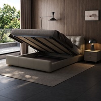 Lit en cuir capitonné minimaliste moderne, cadre de lit plateforme rembourré, lit double de luxe léger pour mobilier de chambre