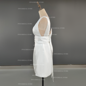 # Robe <span class=keywords><strong>de</strong></span> mariée simple et courte, col <span class=keywords><strong>bateau</strong></span>, sans manches, dos nu, ceinture, nœud, robe <span class=keywords><strong>de</strong></span> mariée élégante, jupe <span class=keywords><strong>de</strong></span> soirée, 15083 photos réelles - Product Image 3