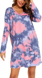 <span class=keywords><strong>Camicie</strong></span> <span class=keywords><strong>da</strong></span> <span class=keywords><strong>Notte</strong></span> <span class=keywords><strong>da</strong></span> Donna in Cotone Stampato, Elasticizzate in Vita, a Maniche Lunghe, Lunghezza al Ginocchio, Traspiranti, per Primavera, Estate e Autunno - Product Image 2