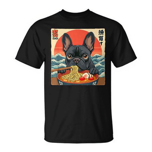 T-shirt unisexe pour adulte à col rond et manches courtes, imprimé numérique, motif bouledogue français et nouilles ramen, vêtement promotionnel - Product Image 3