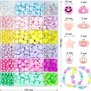 Candy Colored Acrylic Beads DIY Jewelry Making <b>Kit</b> Heart Star Smile Face Loose Beads For Crafting Bracelets Necklaces Kids Craft - Product Image 2