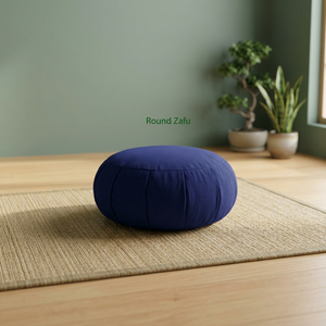 Cojín redondo Zafu de meditación de Yoga de algodón orgánico ecológico con pliegues y relleno de trigo disponible - Product Image 4