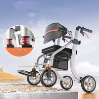 Déambulateur pliable multifonctionnel pour personnes âgées, déambulateur portable en aluminium avec siège et repose-pieds pour personnes handicapées