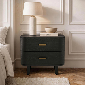 Black Nightstand with Two <b>Drawers</b> Modern Minimalist Design Bedroom <b>Storage</b> Unit - Product Image 2