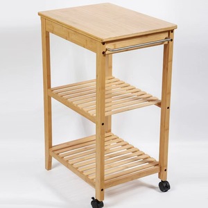 Bamboo Three Layer Wheeled <b>Storage</b> <b>Cart</b> 75cm Height Kitchen Organizer Multifunctional Movable Rack - Product Image 2