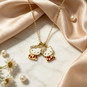 Collana con Ciondolo Smaltato Kawaii, Placcato Oro, con Fiocco di Cristallo e Gatto Cartone Animato, Gioiello Regalo per Ragazze Adolescenti e Migliori Amiche, per Uso Quotidiano - Product Image 3