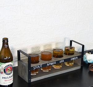 Estante para servir muestras de <span class=keywords><strong>cerveza</strong></span> de madera encalada rústica con paneles de pizarra Juego de vuelo de <span class=keywords><strong>cerveza</strong></span> de madera Vasos Cubos de hielo Tinas de bebidas - Product Image 5