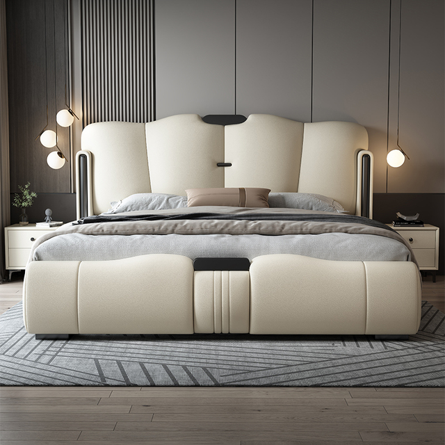 Italian Light Luxury Solid Wooden Bed Modern Simple Master Bedroom Storage Upholstered Bed