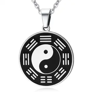 Factory Wholesale Mens Stainless Steel Protection Bagua Amulet Yin Ying Yang Pendant Necklace Chain Jewelry Accessories