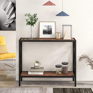 Table console <span class=keywords><strong>d</strong></span>'<span class=keywords><strong>entrée</strong></span> en bois <span class=keywords><strong>d</strong></span>'orme avec cadre en métal doré, petite table de salon, table de couloir - Product Image 3