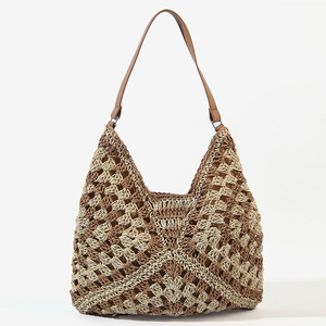 Nuova Borsa a Tracolla Intrecciata in Corda di Poliestere con Cerniera, Design a Fiori Quadrati e Triangoli, Stile <span class=keywords><strong>Nonna</strong></span>, con Blocchi di Colore - Product Image 2