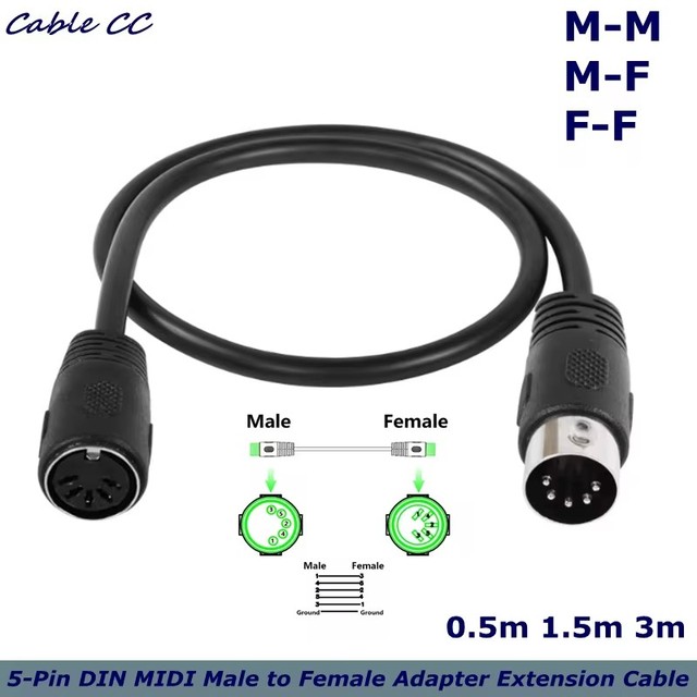 5-Pin DIN MIDI Male to Female / Male to Male / Female to Female Adapter Extension Cable, DIN 5Pin for Keyboard Synth