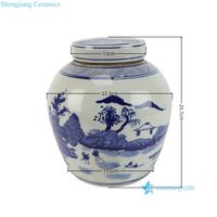 RZKT04-AE  Jarre en porcelaine bleue et blanche de style Ming avec motif paysager, jarre décorative en porcelaine chinoise