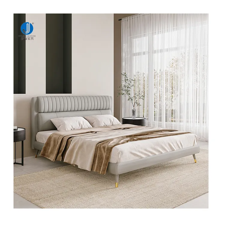 लक्जरी आधुनिक इतालवी डिजाइन ग्रे चमड़े के राजा आकार रानी आकार बिस्तर फ्रेम चारपाई की अगली पीठ बेड घर बेडरूम सेट फर्नीचर