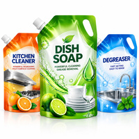 Pochettes de recharge personnalisées imprimées avec poignée pour savon vaisselle, nettoyant cuisine, dégraissant – Sachets en plastique à bec verseur, bouchon à vis, anti-fuite, OEM