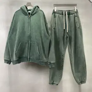 Tùy chỉnh Puff in logo axit rửa Zip Up unisex cắt nguyên HEM hoodie không có chuỗi pháp Terry trống đồng bằng quá khổ người đàn ông