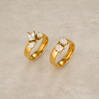 Nouvelle collection Automne/Hiver 2027 : Ensemble de bagues Dazan LEAF ZIRCON DAILY NORDIC SHINED en acier inoxydable plaqué or PVD 18 carats, anti-ternissement, pour femme, cadeau
