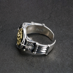 Cincin Singa Perak Sterling 925 Solid untuk Pria, Cincin Pria Retro Punk Lokomotif, Perhiasan Pria Motif Daun - Product Image 3