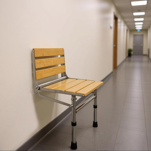 <b>Folding</b> <b>Shower</b> <b>Stool</b> Wooden Stainless Steel Wall Mounted Adjustable Bathroom Safety Equipment 33x40x54cm - Product Image 4