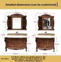 Meuble de salle de bain en chêne rouge de luxe léger, en bois massif, style européen antique, avec double vasque et miroir inclus