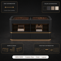 Meuble de rangement de luxe noir mat en acier inoxydable avec dessus en verre trempé et éclairage LED, idéal pour chambre à coucher – Vente directe usine