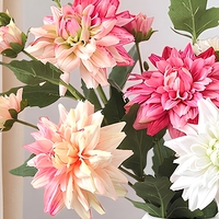 Fleur de Dahlia Artificielle en Soie, Tige Unique, 3 Têtes, Fleur Artificielle, Accessoire Photo, Décoration d'Allée de Mariage
