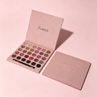 Palette de fards à paupières rose 30 couleurs en forme de livre, gaufrée et débossée, avec boîte rigide doublée d'éponge, cartes de visite, logo estampé à chaud en or
