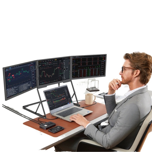Triple Screen Monitor 2026 New-18.5" Extensor De Pantalla Laptop  One-Cable Setup Portable for Small Meetings Adjustable Stand