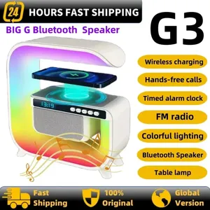 Support de chargeur d'enceinte sans fil avec <span class=keywords><strong>radio</strong></span> FM, lecteur de carte TF, veilleuse RGB, réveil et station de charge rapide, enceinte intelligente pour <span class=keywords><strong>iPhone</strong></span> Samsung - Product Image 2