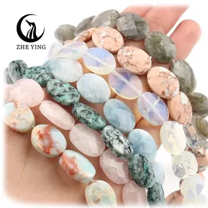 Zhe Ying 18x13mm Natural flat Oval Stones for Jewelry Jades Agates Faceted Loose Stone flat Oval Beads for Jewelry Making