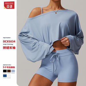 Camiseta de Yoga para Mujer Disko Sport, Hombros Descubiertos, Manga Murciélago, Dcx5034, Asimétrica, Manga Larga, Color Sólido, Ropa Deportiva - Product Image 1