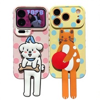 Coque de téléphone antichoc et résistante aux chutes en TPU premium, motif chien/chat de dessin animé style chiot, à pois élégants et à longues bandes blanches, pour 16 17